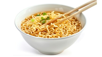 Instant Noodles on a White Background - A Tempting and Convenient Food Display. The Colorful and Enticing Instant Noodles on the Plain White Background, with Their Rich Flavors and Varied Textures