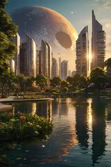 futuristic city concept ,illustration , skyscraper ,ai gen