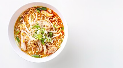 Instant Noodles on a White Background - A Tempting and Convenient Food Display. The Colorful and Enticing Instant Noodles on the Plain White Background, with Their Rich Flavors and Varied Textures