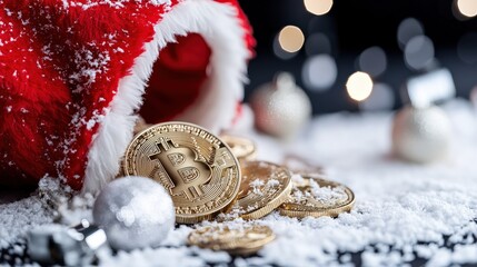 Bitcoin christmas gift surprise cozy winter setting festive decor macro shot holiday spirit with cryptocurrency