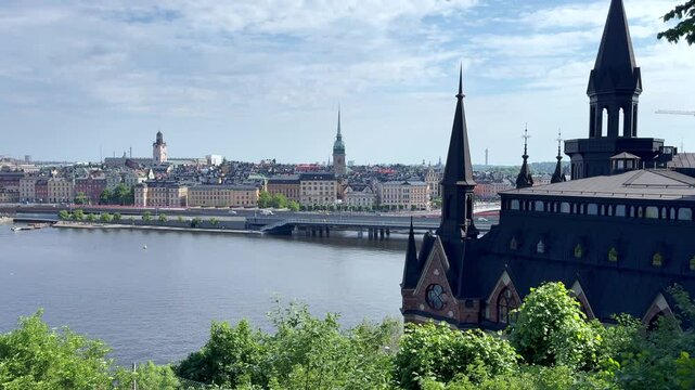 View of Centralbron bridge and the old town of Stockholm as seen from Sodermalm island, Sweden