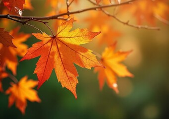 Obraz premium Vibrant autumn leaves showcasing shades of orange in a serene forest setting