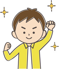 ガッツポーズをする笑顔の男の子