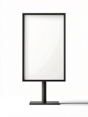 A simple, blank storefront sign standing upright, designed with a clean rectangular frame. The sign is empty, ready for customization, and rests on a minimal, modern stand.