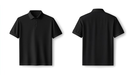 A classic black polo shirt for men, displayed on a white background, showing both front and back views, without logos or prints.