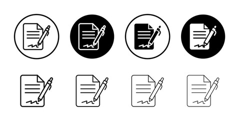 Document signed icon Black and white outline vector