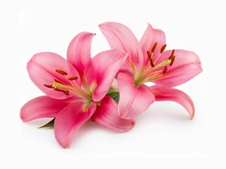 Fototapeta premium Pink lily flower isolated on white background with clipping path 