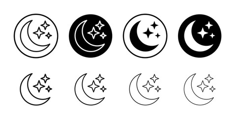 Moon stars icon Black and white outline vector