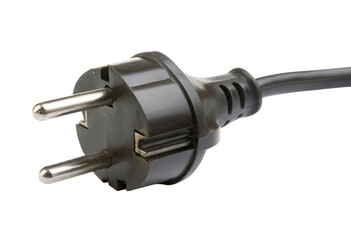 Black electrical plug with a long cord for power connections and appliances isolated with transparent background