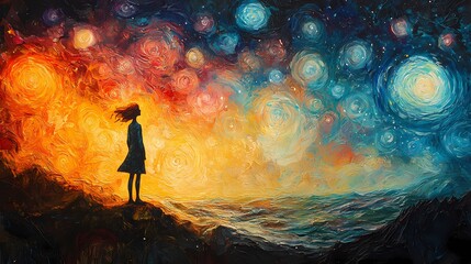 Fototapeta premium The boy under the starry sky