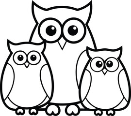 Adorable Owl Family Mother, Father, and Baby Owls Cartoon