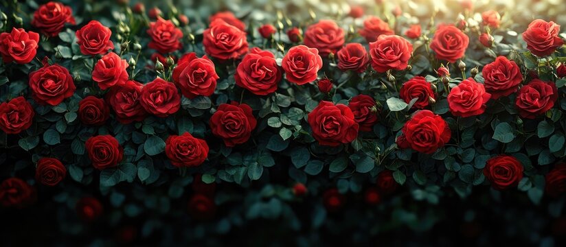 Elegant red rose backdrop for Valentine's Day celebrations perfect for weddings and romantic events with ample copy space for text.