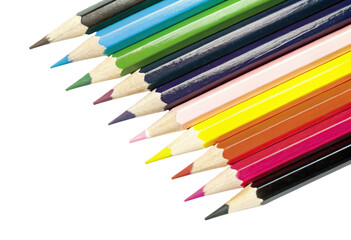 Fototapeta premium Assortment of colored pencils in a row isolated with transparent background