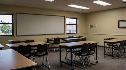 Modern Classroom with Fluorescent Lighting and Minimalist Design V5