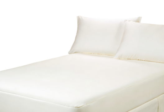 White fitted bed sheet with two pillows isolated with transparent background
