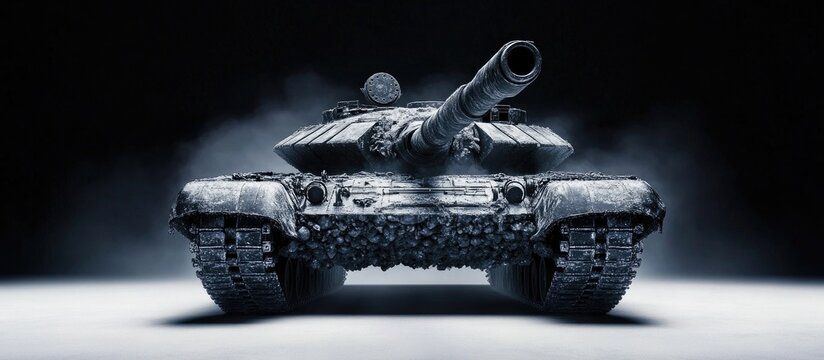 Military tank assault gun featuring intricate engineering details on a dramatic black backdrop emphasizing strength and power.