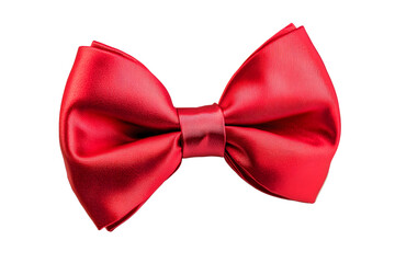 Color red fabric bow tie isolated on cut out PNG or transparent background. Gentleman mockup, design template. Bow tie man. Mens fashion. Decorate neck area. Body accessories ready to wear with suit.