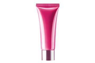 Tube plastic dark pink portable isolated on cut out PNG or transparent background. Collapsible squeeze tube cosmetic containers with flip lid. Modern tube packaging hand skin care products.