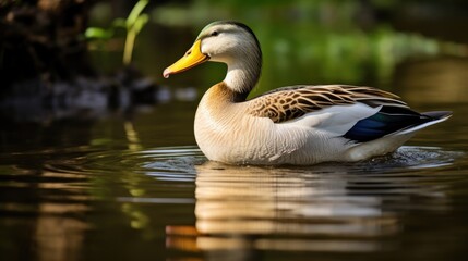 Obraz premium Mallard duck gracefully swimming in a serene lake reflecting vibrant nature and tranquility in a peaceful outdoor setting