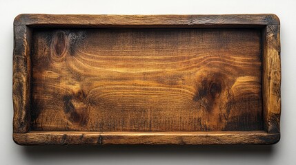 Obraz premium Rustic wooden tray on white background showcasing natural grain and texture perfect for home decor and styling purposes.