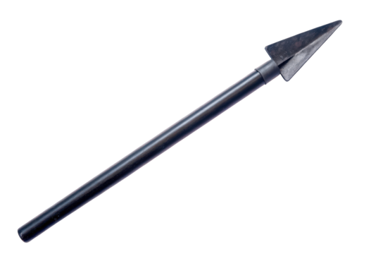 Black spear with a sharp metal point isolated with transparent background