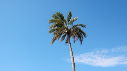 Lone palm tree against a clear blue sky showcasing tropical elegance and natural beauty in a serene landscape setting.