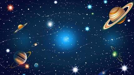 Naklejka premium Space Background with Realistic Nebulae and Stars - a breathtaking cosmic visual. The vivid depiction of nebulae and twinkling stars creates a mesmerizing and immersive celestial scene.