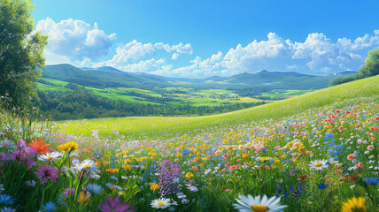 Fototapeta premium Meadow with flowers landscape.