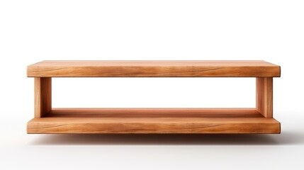 Wooden Display Shelf Table on White Background for Product Showcasing and Arrangement in Professional Settings
