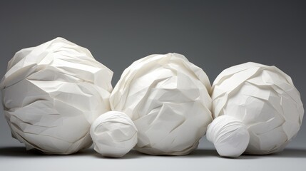 Obraz premium White crumpled paper balls of varying sizes arranged artistically on a neutral background
