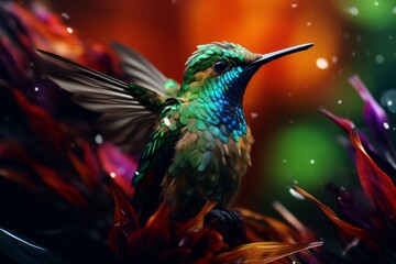 Obraz premium Close-Up Hummingbird with Green Face and Vivid Solarization