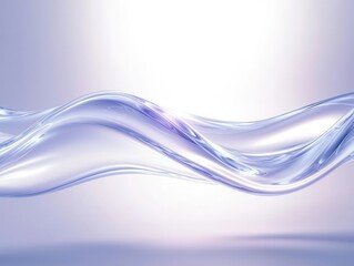A smooth, flowing wave of transparent liquid, showcasing elegant curves and soft light reflections, evoking serenity and fluidity.