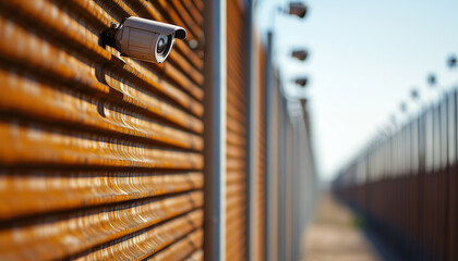 border wall with surveillance cameras symbolizes security and control, highlighting importance of monitoring and protection in restricted areas. image captures essence of vigilance