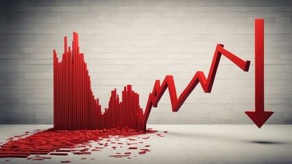 The idea of a market downturn is represented graphically by a descending red arrow that shows economic collapse.