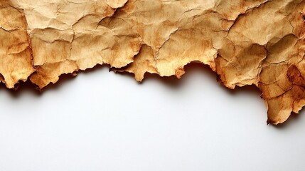 Burned edge of textured kraft paper on a white background ideal for celebration themes and creative design elements