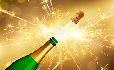 Silvester mit Sekt und Feuerwerk