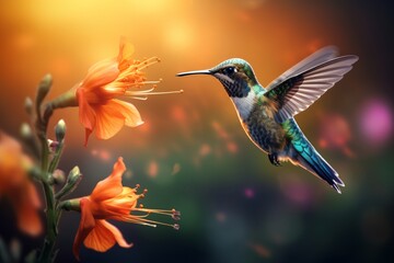Naklejka premium Ray-Traced Hummingbird in Enchanting, Exotic Jungle Scene