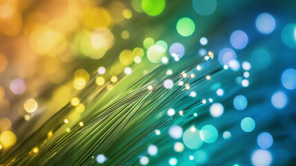 Fiber Optic Cables: A symphony of colors and light.  Abstract image of fiber optic cables glowing with vibrant hues, creating a mesmerizing backdrop for concepts of technology, innovation.