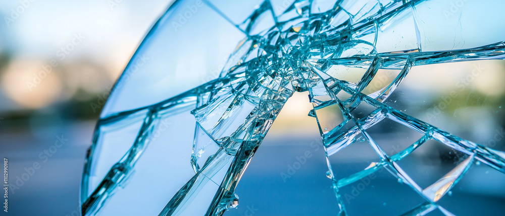 Poster shattered mirror with sharp, jagged edges reflecting light, symbolizing impact of terrorism and chao