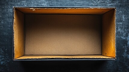 Empty black cardboard box viewed from above on a dark background showcasing the interior space waiting to be filled.