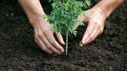 Arbor Day highlights environmental consciousness as hands plant a young tree in fertile soil, symbolizing dedication to sustainable growth and the planet’s future.