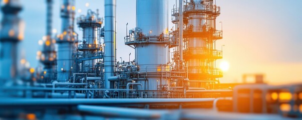 Oil refinery concept. A closeup of catalytic cracking units in action, illustrating chemical reactions and molecular transformations