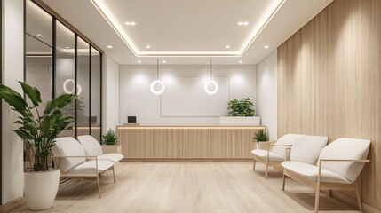 61.Veterinary Clinic Waiting Room in White and Wooden Tones: