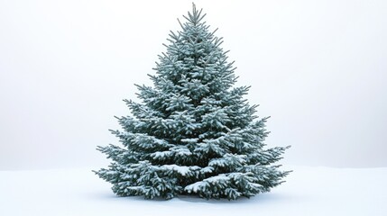 Fototapeta premium Snow-covered Christmas tree isolated on white background perfect for holiday decorations and seasonal themes.