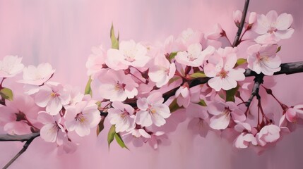 Fototapeta premium Delicate cherry blossom branches showcasing vibrant pink flowers against a soft gradient background