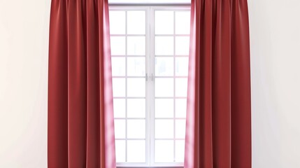 Window Red Curtain on White Background - A Striking and Elegant Interior Element. The Rich Red Curtain Hanging by the Window on the Pure White Background, with Its Soft Fabric and Graceful Drape,