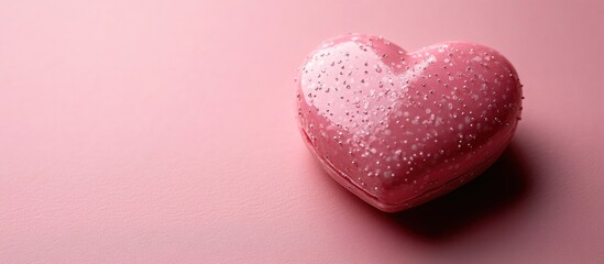 Romantic flat lay mockup featuring a glittery pink heart on a pastel backdrop with ample copy space in a minimalistic design.