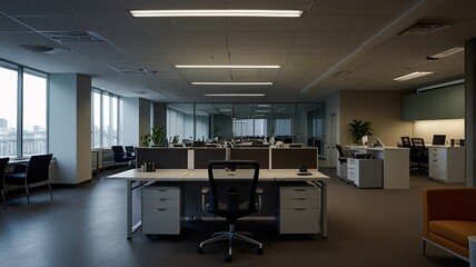 Modern Minimalist Open Office with Ergonomic Furniture V1