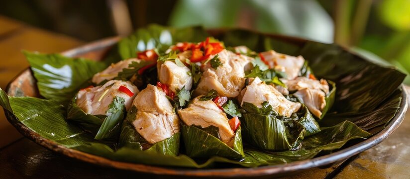 Chicken Juane wrapped in bijao leaves showcasing vibrant Peruvian jungle cuisine for San Juan festival celebrations