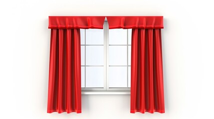 Window Red Curtain on White Background - A Striking and Elegant Interior Element. The Rich Red Curtain Hanging by the Window on the Pure White Background, with Its Soft Fabric and Graceful Drape,